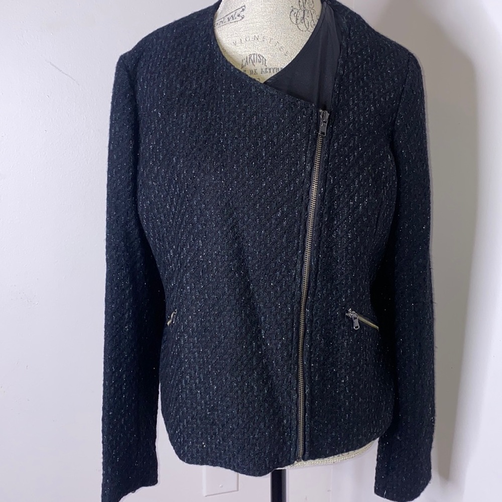 DKNY JEANS FAUX LEATHER & TWEED JACKET XL